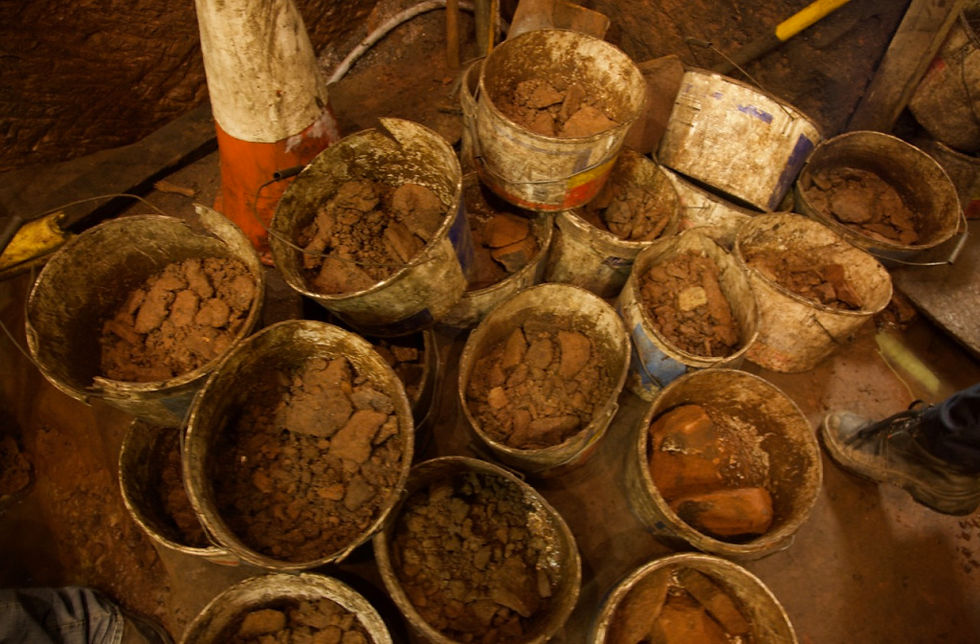 Some of the hundreds of buckets used to remove material from the tunnels