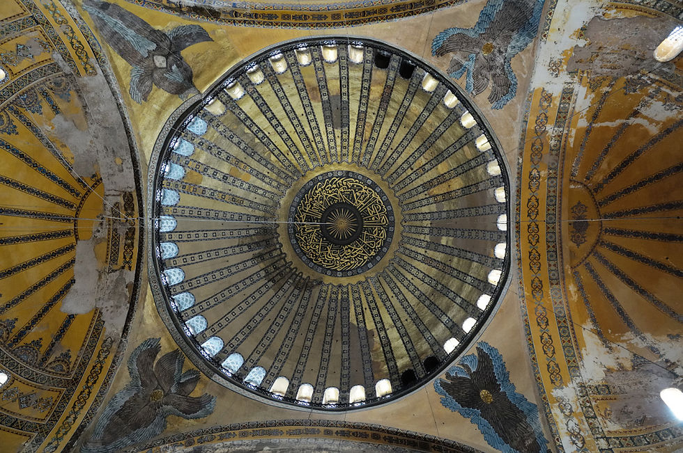 The central dome of the church of Haghia Sophia, Istanbul, completed in 537 CE, and converted into a mosque in 1453.