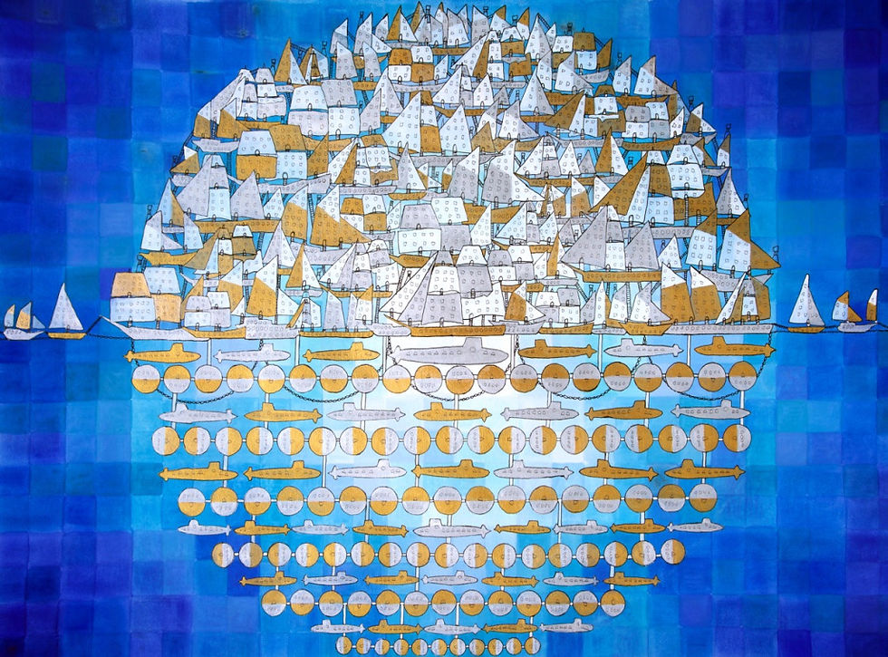 Paul Dobraszczyk, 'Armada', 2016, ink, chalk, watercolour, gouache, and pen on paper. Inspired by China Miéville's novel The Scar (2002).