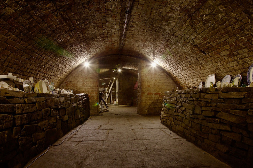 Found objects displayed inside one of the re-excavated tunnels