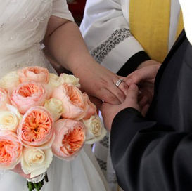 Bride and groom and flowers