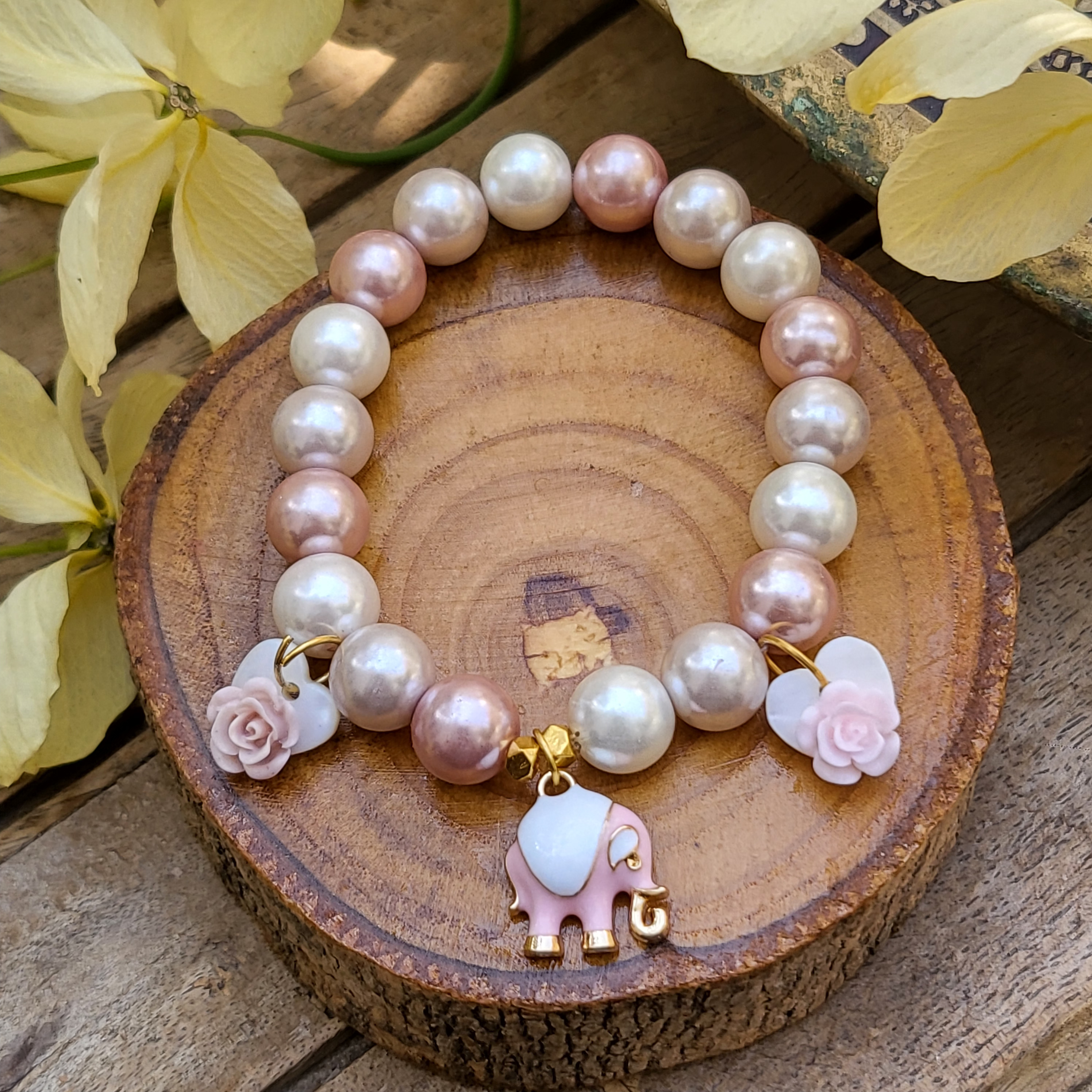 Semi Precious Pearl Elephant Bracelet 