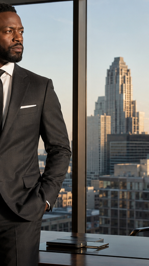 A man in a custom bespoke suit standing in a Charlotte office — William Wilson Clothing, Charlotte NC