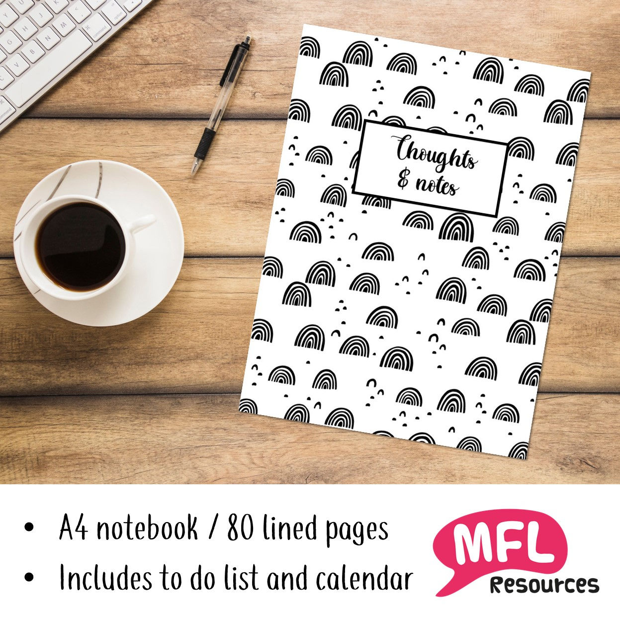 A4 Notebook - 80 lined pages with calendar and to do section