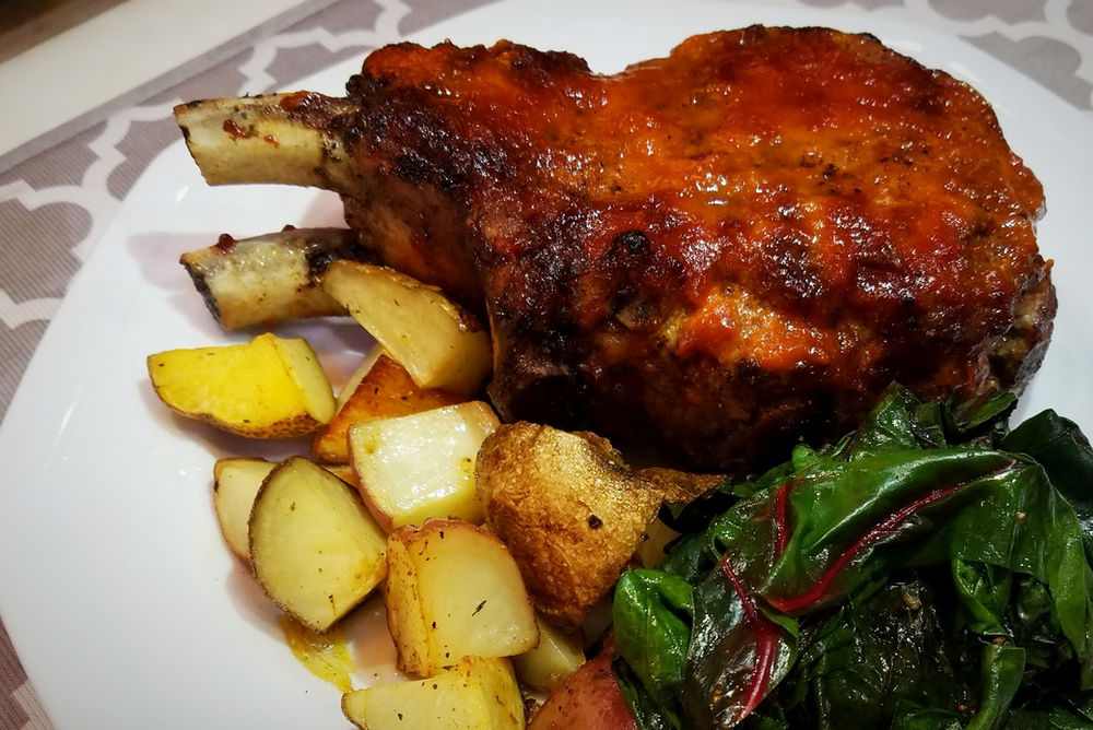 Double Cut Pork Chops with Korean BBQ Glaze