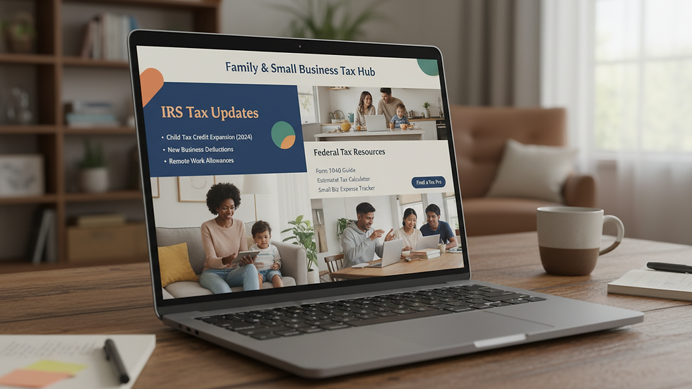 Close-up of a laptop screen showing IRS tax updates and federal tax resources