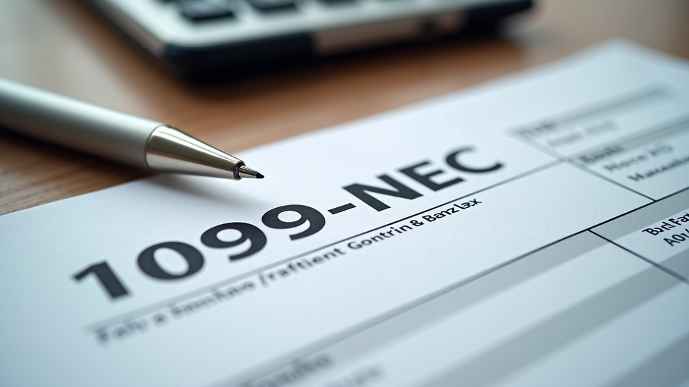 Close-up view of tax form 1099-NEC with pen on table