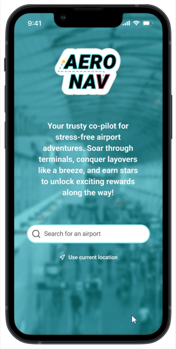 A GIF showing the user flow for selecting an airport to view its map.