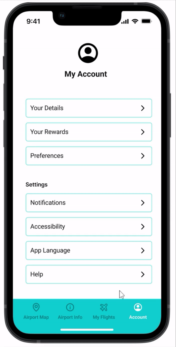 A GIF showing the user flow for turning on larger text and dark mode accessibility settings.