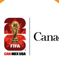 FIFA World Cup 2026 logo "26 FIFA CAN MEX USA" and Canada wordmark.