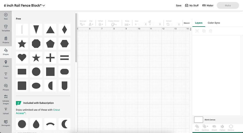 Opening the Shapes panel in Cricut Design Space Canvas
