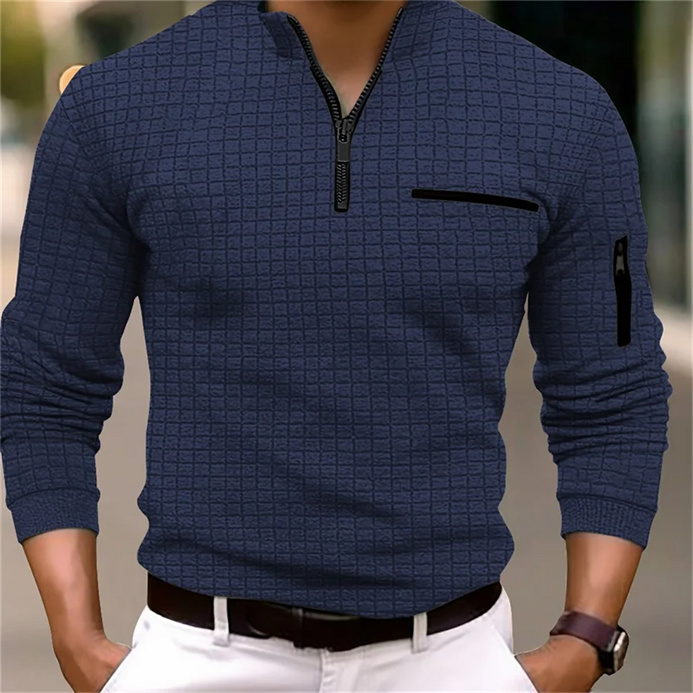 Miniatura: Camisa Polo Masculina Listrada Manga Longa  Gola Estilo Retrô (Casual/Esportiva)