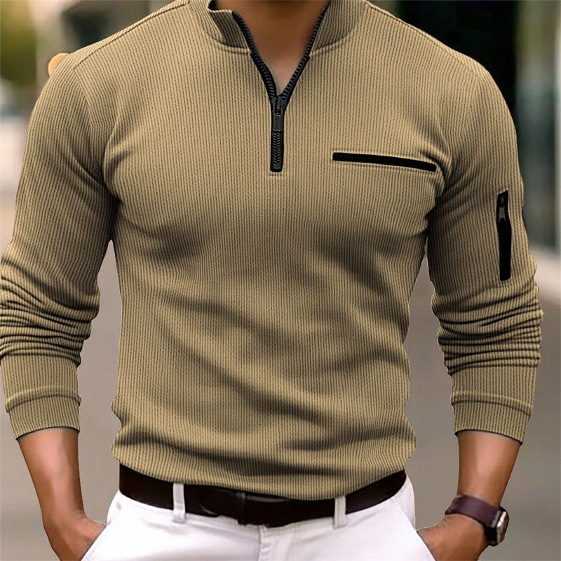 Miniatura: Camisa Polo Masculina Listrada Manga Longa  Gola Estilo Retrô (Casual/Esportiva)