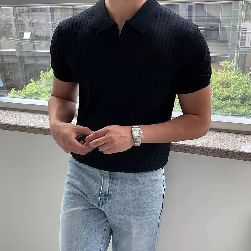 Miniatura: Camisa Polo Masculina de Malha (Verão) Curta, Estilo Casual, Caimento Slim