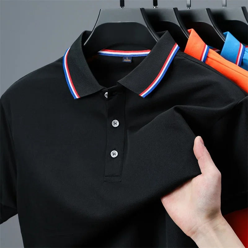 Miniatura: Camisa Polo Masculina Casual Lisa – Manga Curta, Confortável (Verão)