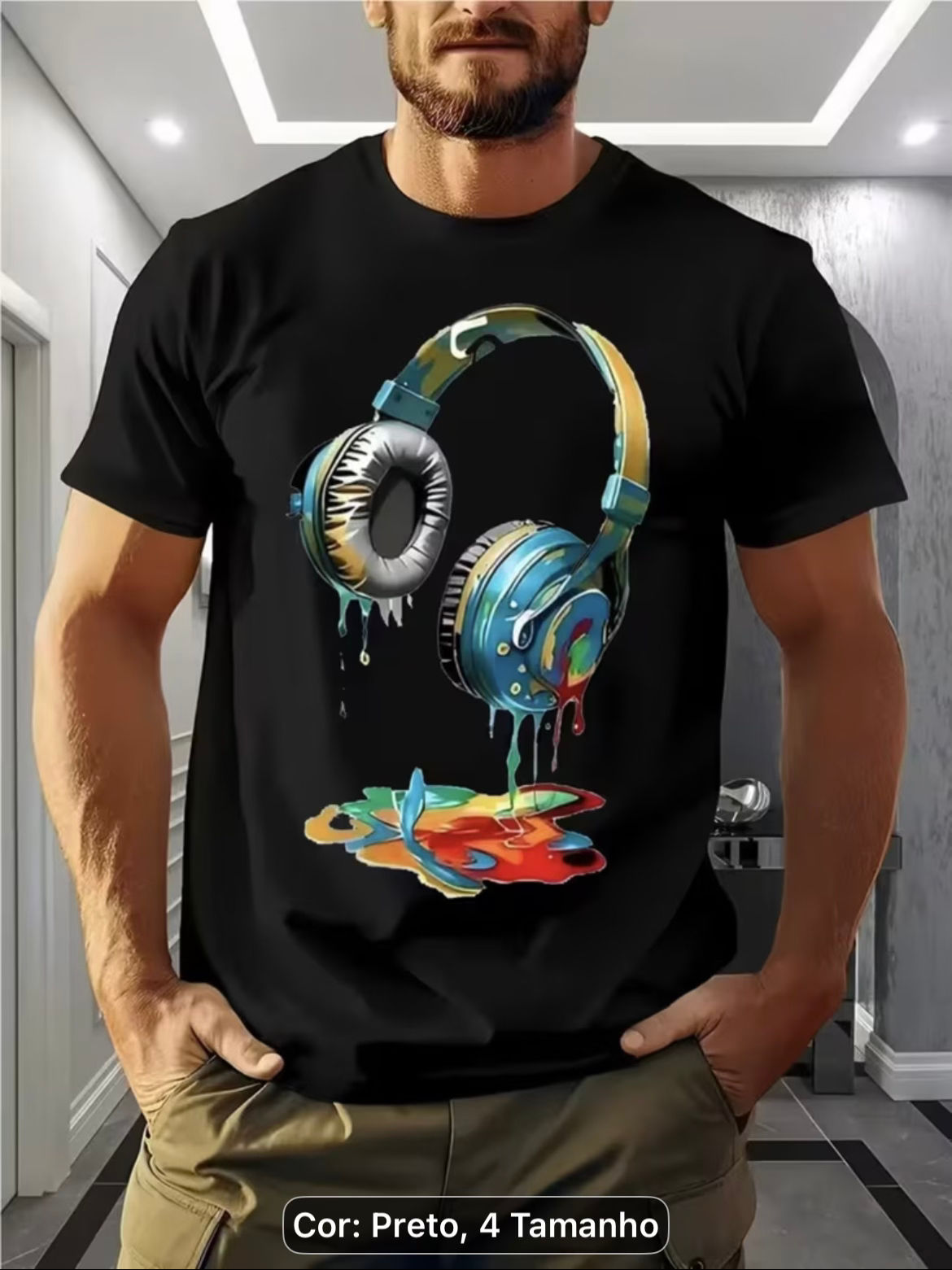 Camiseta Masculina 3D fone de ouvido