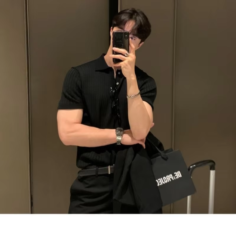 Miniatura: Camisa Polo Masculina de Malha (Verão) Curta, Estilo Casual, Caimento Slim