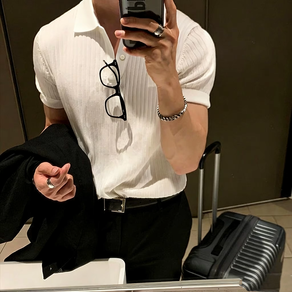 Miniatura: Camisa Polo Masculina de Malha (Verão) Curta, Estilo Casual, Caimento Slim