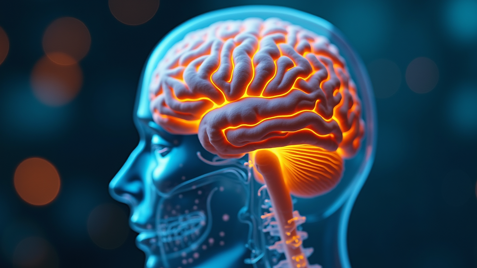 Close-up view of a brain model with highlighted neural pathways