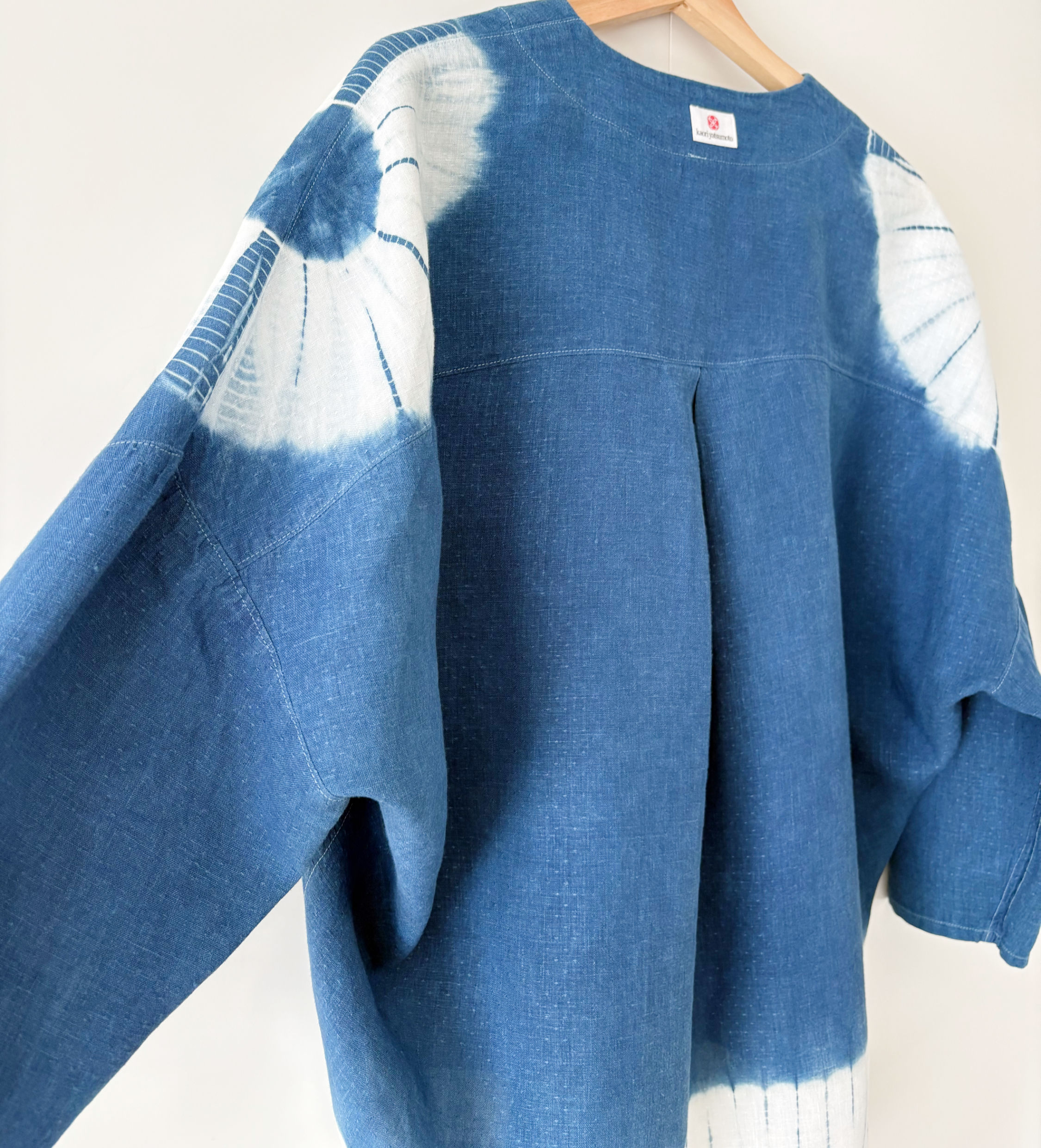 Irish linen shirt shibori dyed with indigo UK10-14