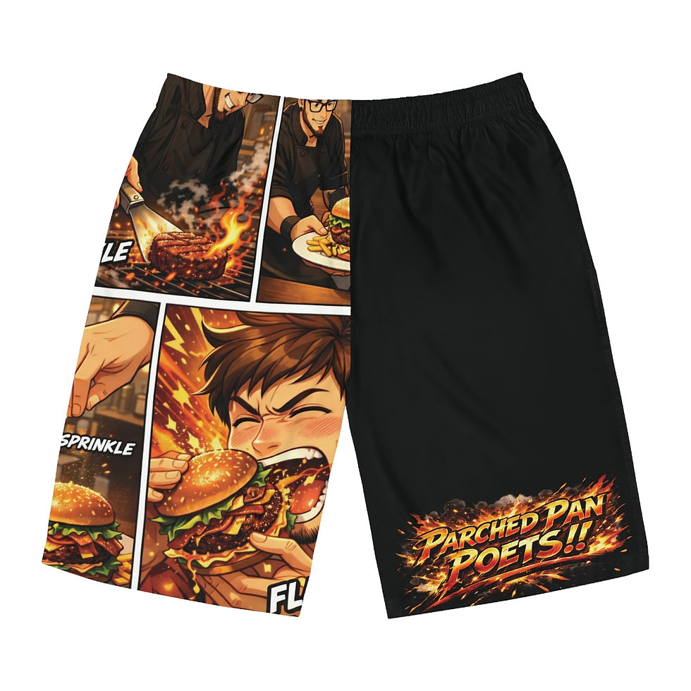 Board Shorts — Parched Pan Poets Comic-Style Grilling Shorts