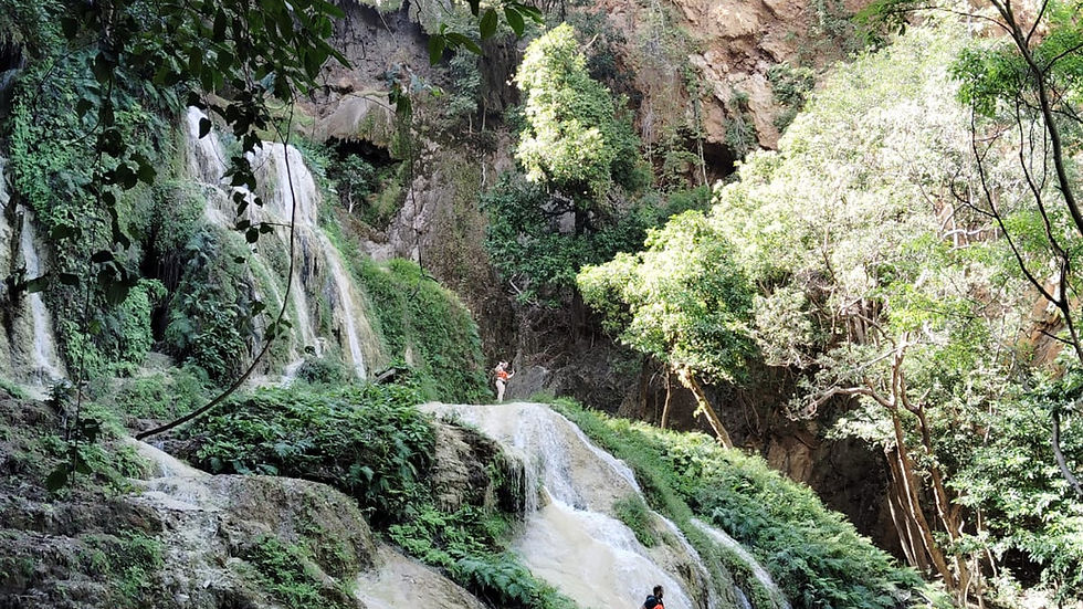 Eye-level view of the breathtaking Erawan Waterfall tier