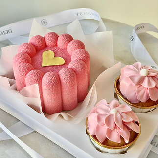 Blush Mother’s Day Gift Box with bento cake and cupcakes in luxury packaging in St. John’s