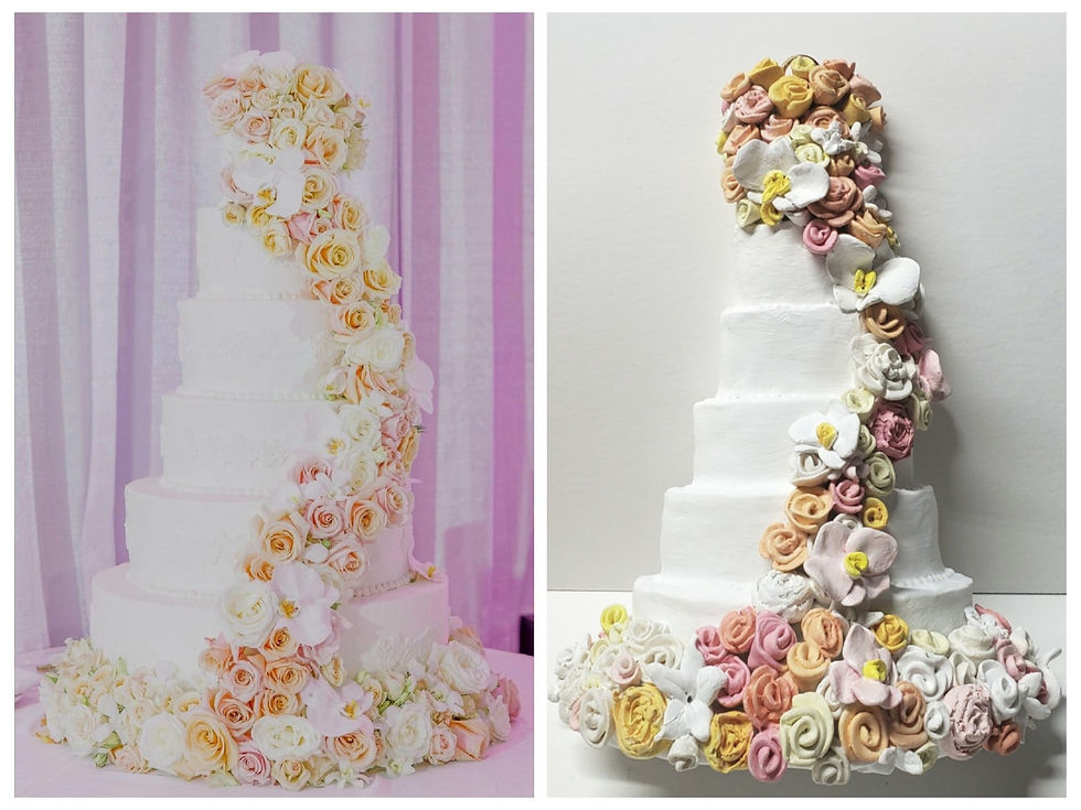 Thumbnail: Semi-Flat Polymer Clay 4-6 Tiered Wedding Cake Ornament