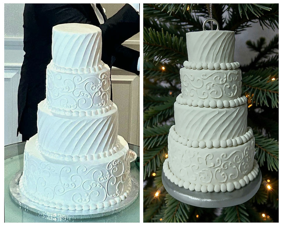 Thumbnail: Semi-Flat Polymer Clay 4-6 Tiered Wedding Cake Ornament