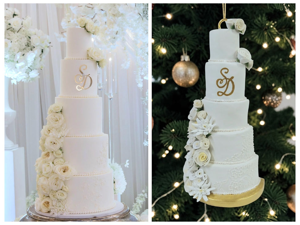 Thumbnail: Semi-Flat Polymer Clay 4-6 Tiered Wedding Cake Ornament