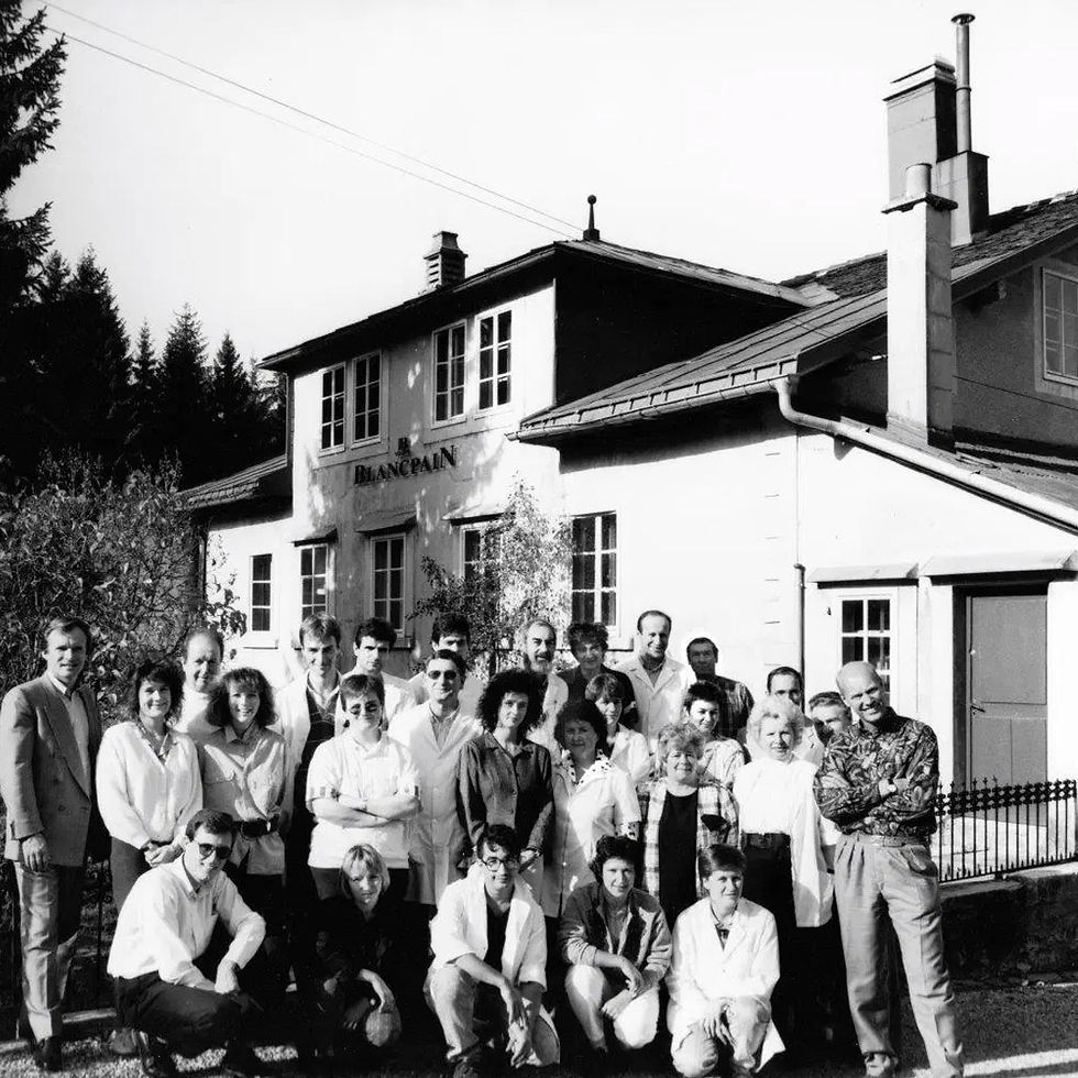 Blancpain’s team in Le Brassus, Vallée de Joux circa 1984. Photo Source: Oracle Time