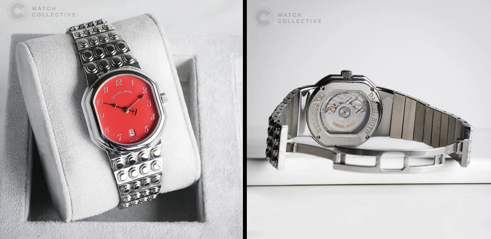 “Swiss Made” dial in Coral red and breguet numerals. (Photo source: WATCH COLLECTIVE)