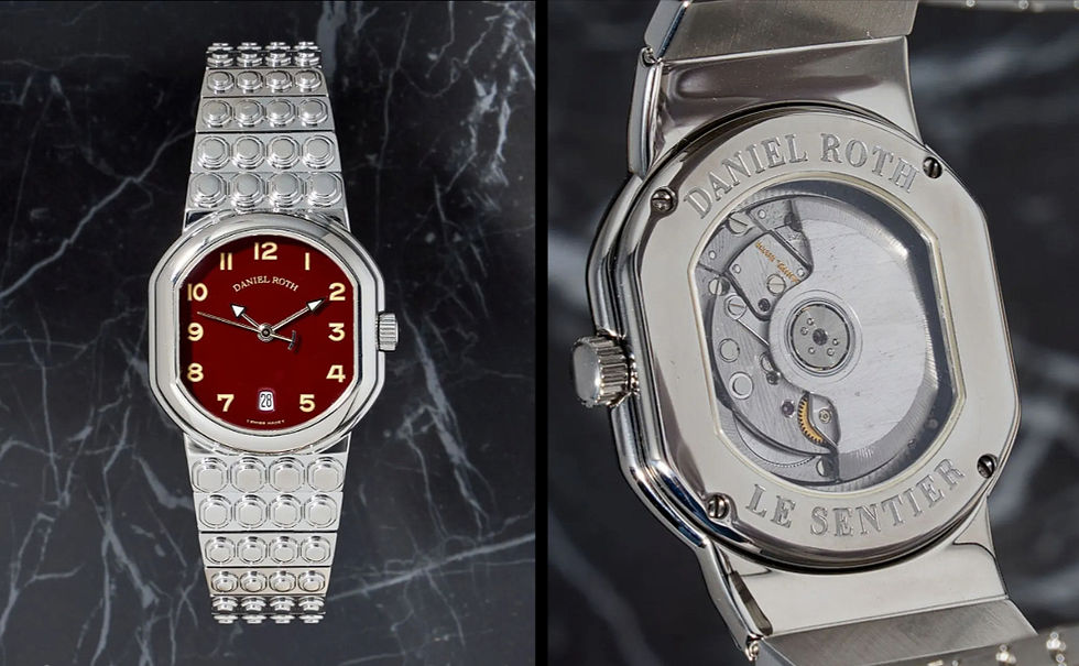 “T Swiss Made T” dial in Burgundy, with tritium-lumed arabic numerals and unsigned rotor. (Photo source: GJ WATCH)
