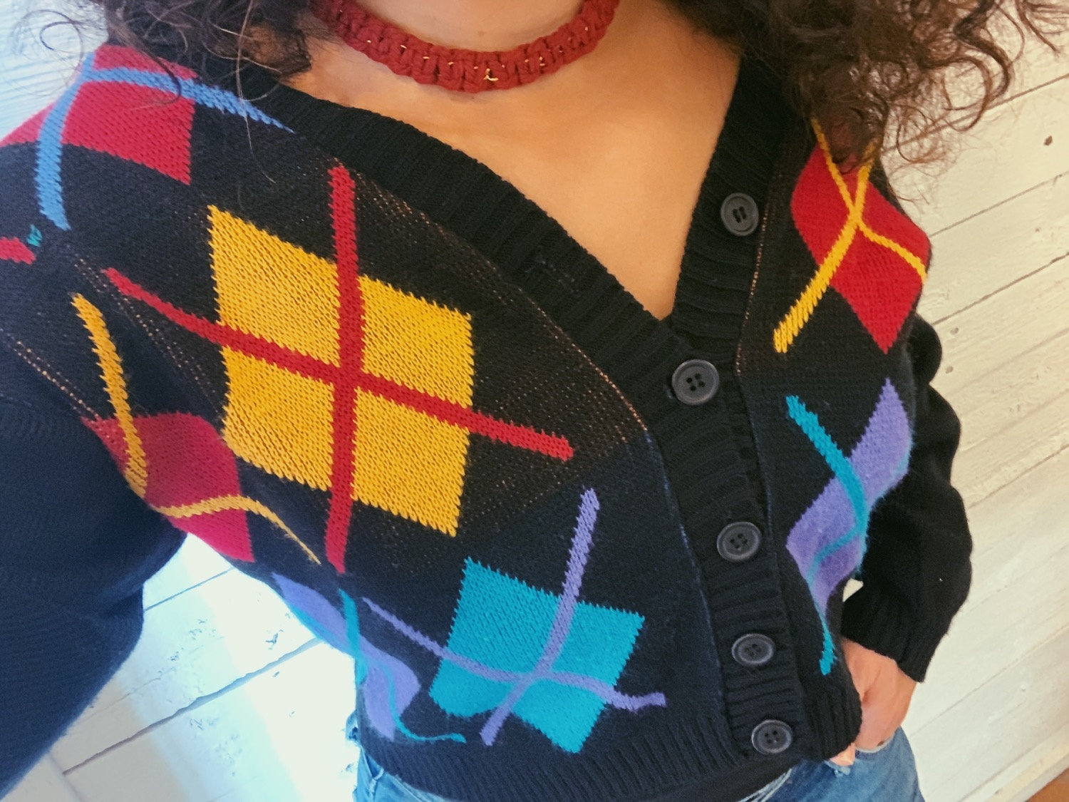 argyle cropped cardigan