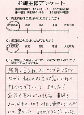 愛知県名古屋市八事霊園での墓石クリーニングと撥水加工のお客様アンケート