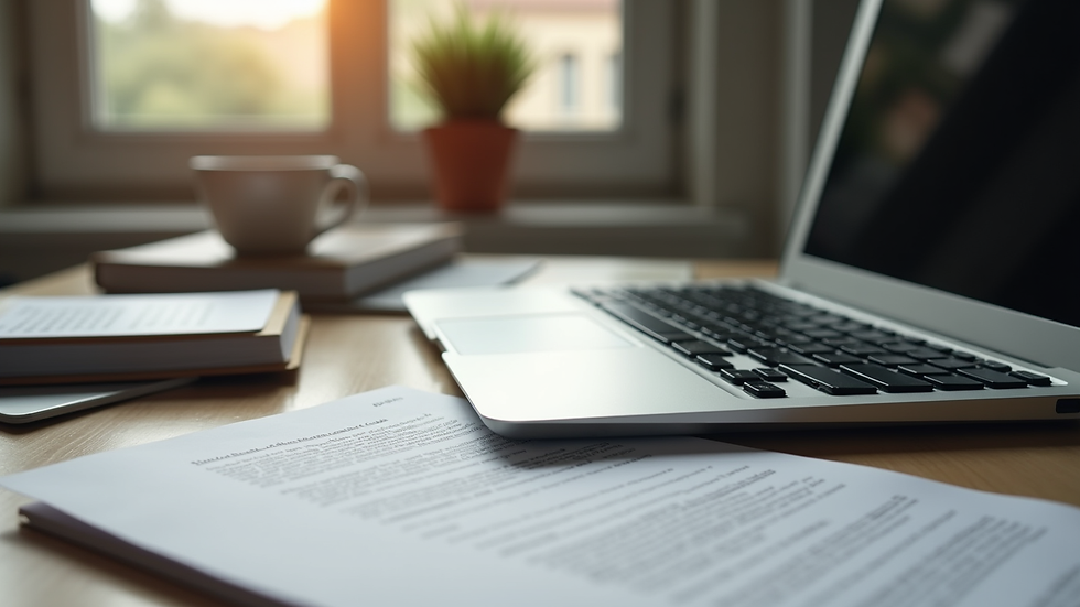 Eye-level view of a laptop on a desk with English learning materials