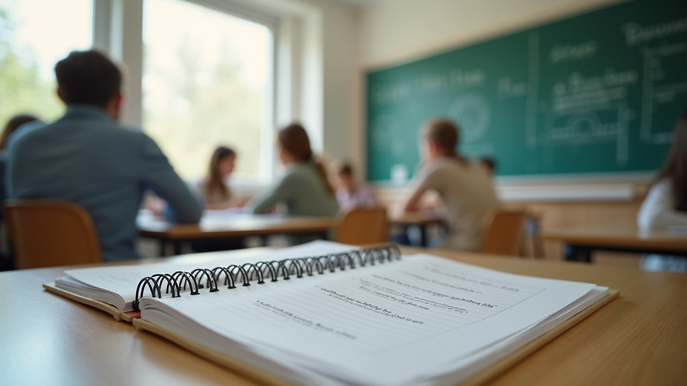 Eye-level view of a classroom with basic English learning materials