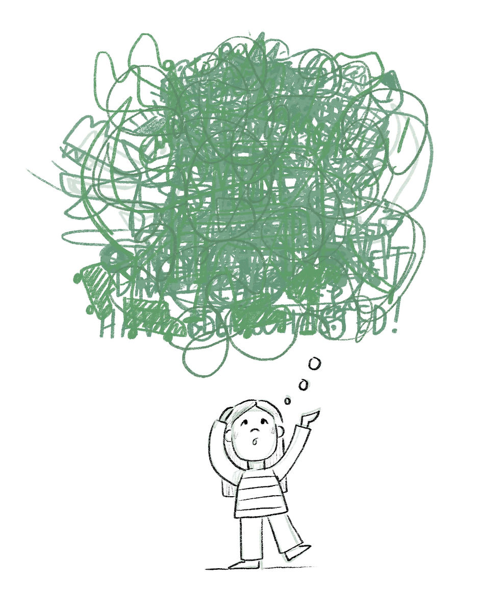 The jumbled mess of ideas in my brain! I'm attempting a drawing challenge for myself to detangle these just a little bit!