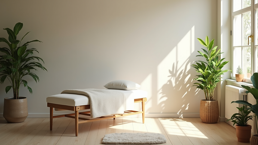 High angle view of a calm therapy room with natural light and plants