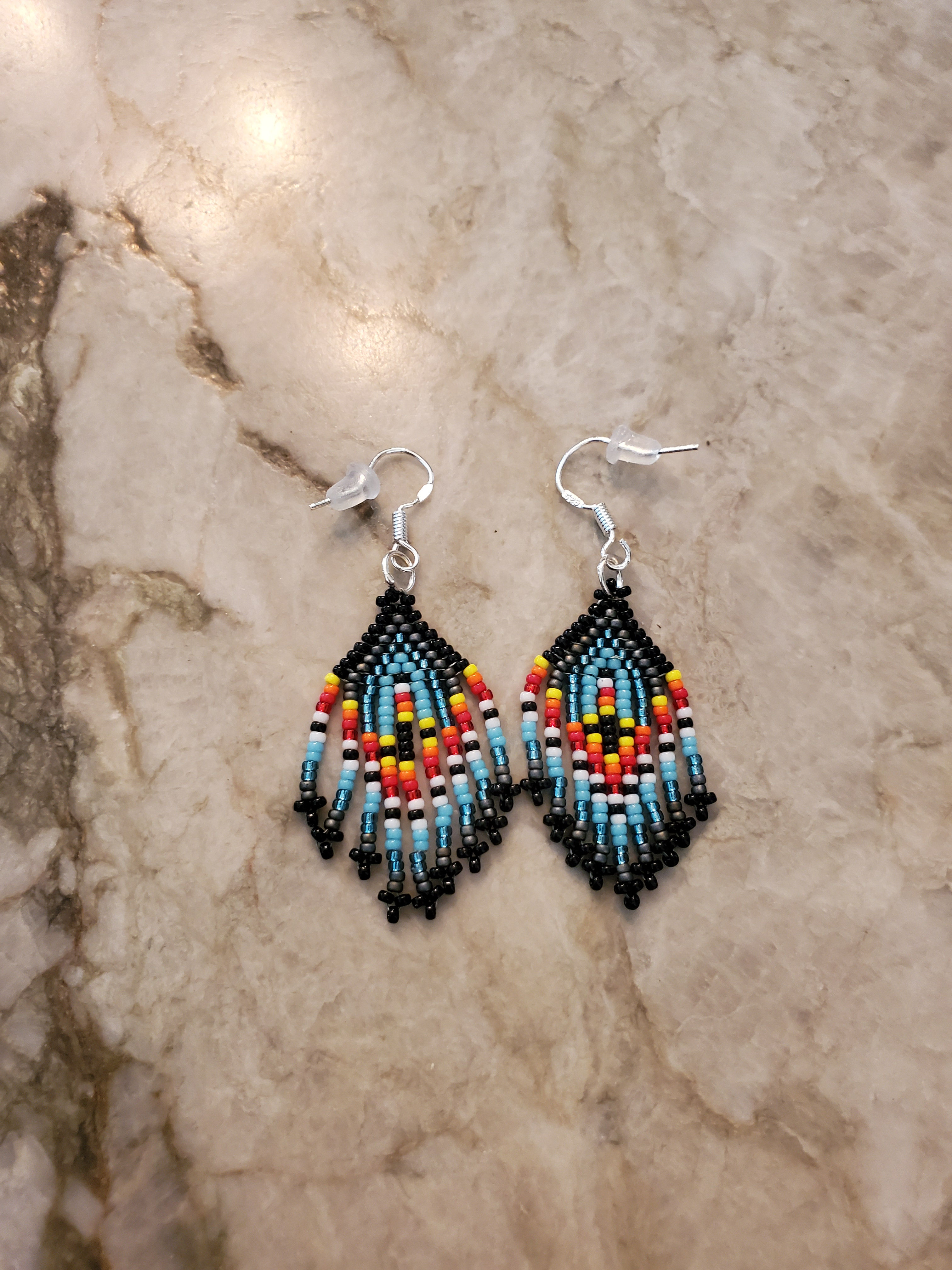 Small Stained Glass Beaded Earrings Steriling Silver Hooks