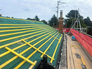 Roof undergoing full re-roofing with new breathable felt and treated battens installed in Boston, Lincolnshire.