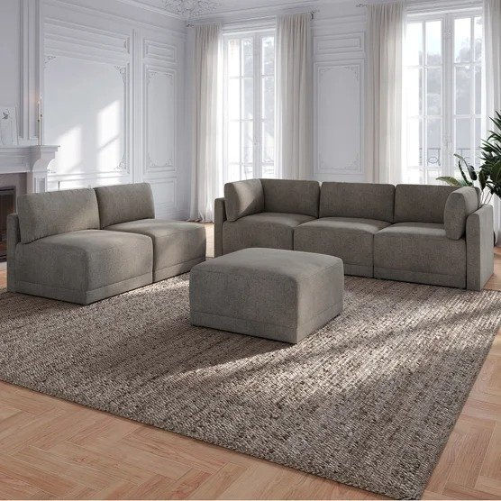 Thumbnail: Thomasville Fallon Modular Sectional 6-piece Gray with Ottoman