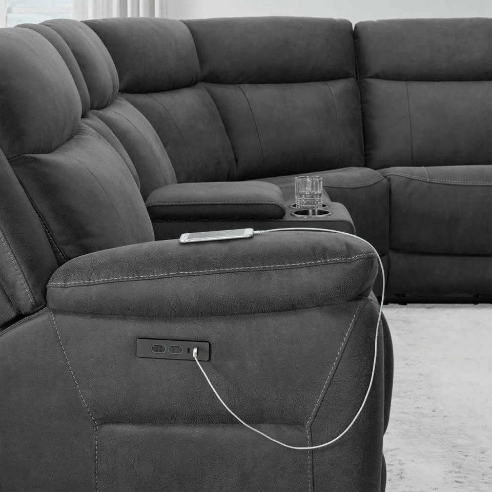 Thumbnail: Zakary 6-piece Fabric Power Reclining Sectional With Power Headrests