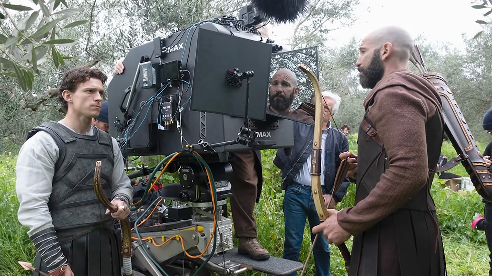 Tom Holland (left) and Jon Bernthal (right) filming their dialogue scene | CineD