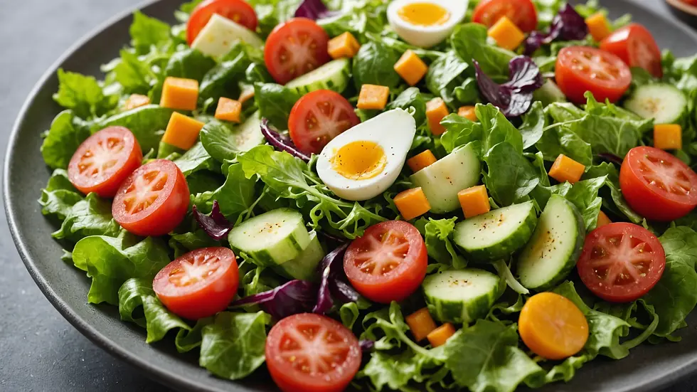 Close-up view of a colorful, healthy salad