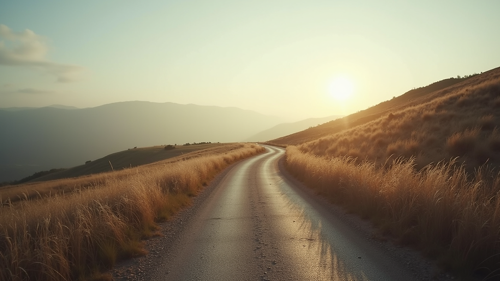 Eye-level view of a serene landscape with a winding path