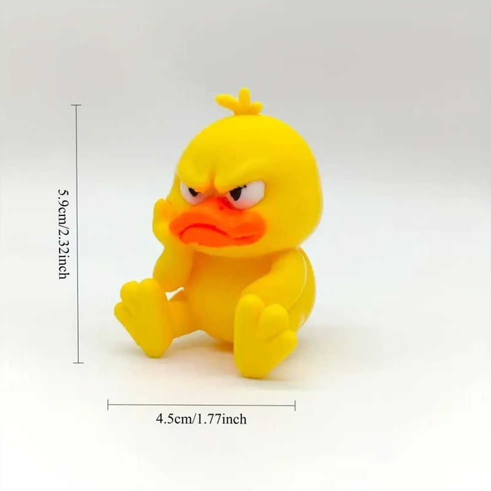 Miniatura: Pequeña figura de escritorio de pato amarillo enojado, estatua de animal en mini