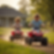 Close-up view of a blue kids electric ATV on a grassy field