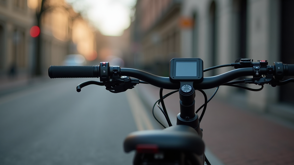 Close-up view of an electric bike’s control panel and battery pack
