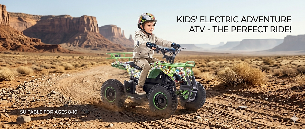 A small boy riding an ATV on a dirt trail